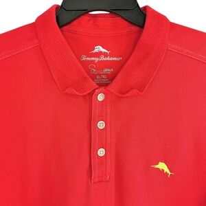 Tommy Bahama Men's XL Supima Cotton Red Polo Shirt Green Marlin Logo Golf